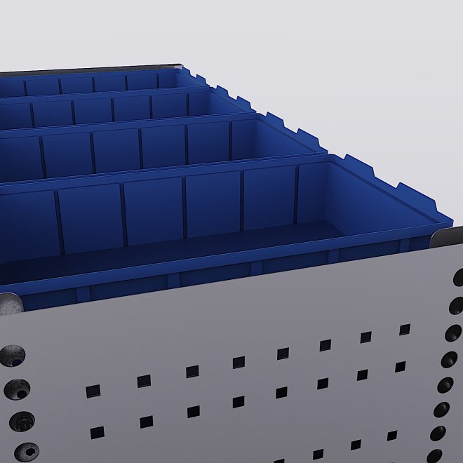 Bilreol med 12 plastkasser