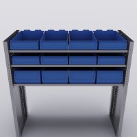 Bilreol med 12 plastkasser