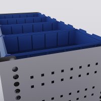 Bilreol med 12 plastkasser, 2 toolbags