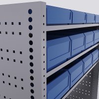 Bilreol med 12 plastkasser