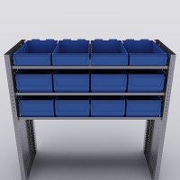 Bilreol med 12 plastkasser