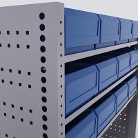 Bilreol med 12 plastkasser