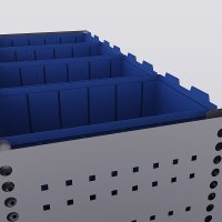 Bilreol med 12 plastkasser