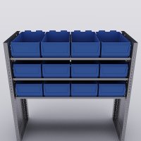 Bilreol med 12 plastkasser