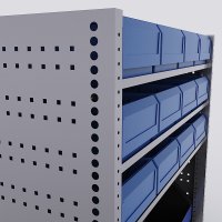 Bilreol med 12 plastkasser, 2 toolbags