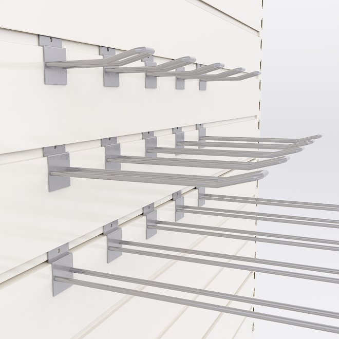 Sortiment med 15 dubbla butikskrokar till rillpanel