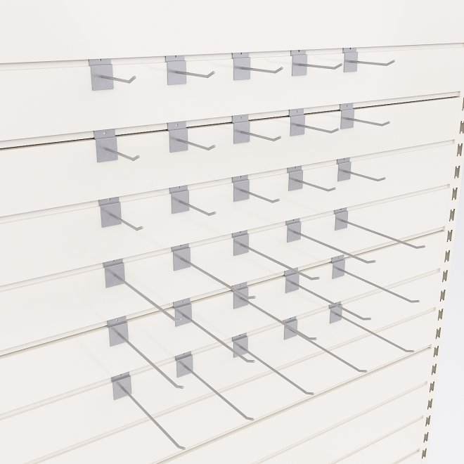 Sortiment med 30 enkla butikskrokar till rillpanel