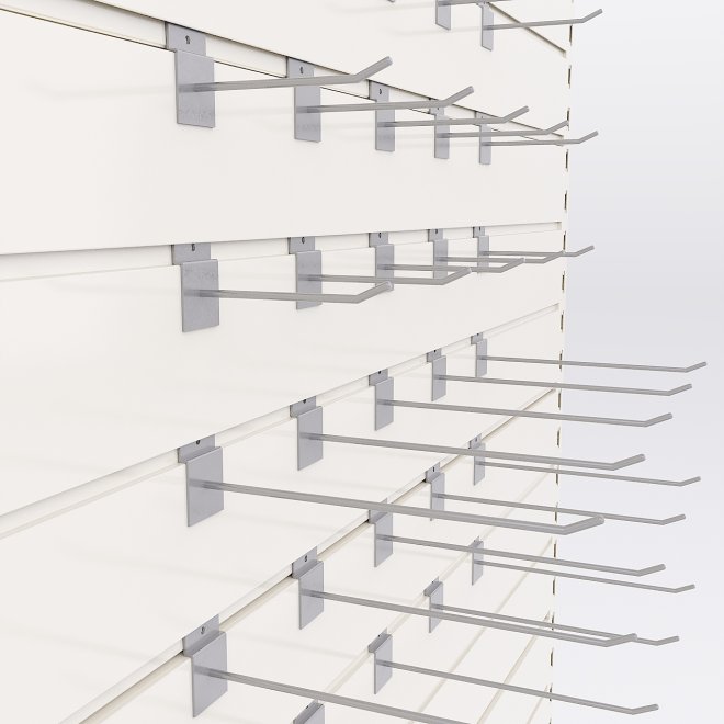 Sortiment med 30 enkla butikskrokar till rillpanel