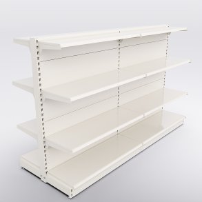 Butiksreol 2 fag dobbeltsidet med 3 metalhylder