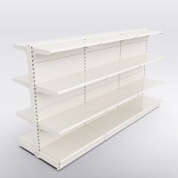 Butiksreol 3 fag dobbeltsidet med 3 metalhylder