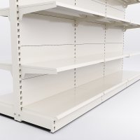 Butiksreol 3 fag dobbeltsidet med 3 metalhylder