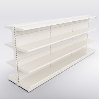 Butiksreol 3 fag dobbeltsidet med 3 metalhylder