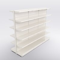 Butiksreol 3 fag dobbeltsidet med 5 metalhylder