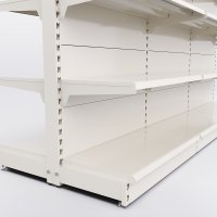 Butiksreol 3 fag dobbeltsidet med 5 metalhylder
