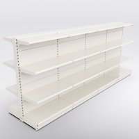 Butiksreol 4 fag dobbeltsidet med 3 metalhylder