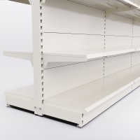Butiksreol 4 fag dobbeltsidet med 3 metalhylder
