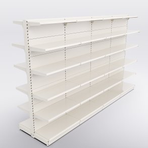 Butiksreol 4 fag dobbeltsidet med 5 metalhylder