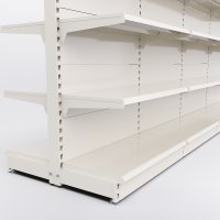 Butiksreol 4 fag dobbeltsidet med 5 metalhylder