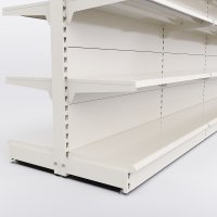 Butiksreol 4 fag dobbeltsidet med 5 metalhylder
