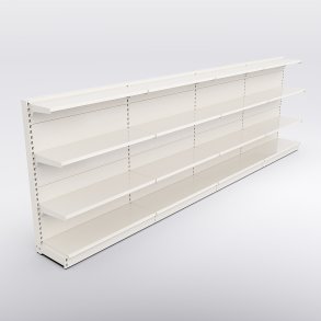 Butiksreol 4 fag enkeltsidet med 3 metalhylder
