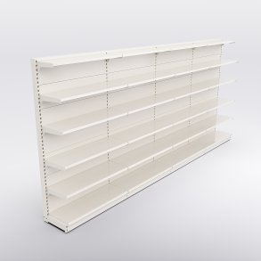 Butiksreol 4 fag enkeltsidet med 5 metalhylder