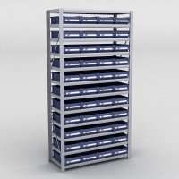 Arkivhylla med 44 plastldor D:40 cm