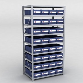 Arkivhylla med 32 plastldor D:60 cm