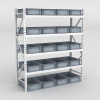 Grofachregal 1 Feld mit 20 Kunststoffboxen in Schwarz