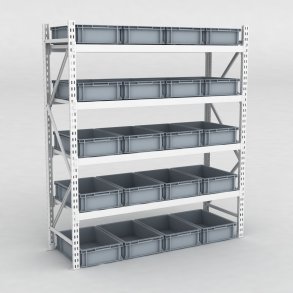 Grofachregal 1 Feld mit 20 Kunststoffboxen in Schwarz