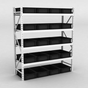 Grofachregal 1 Feld mit 20 Kunststoffboxen in Schwarz