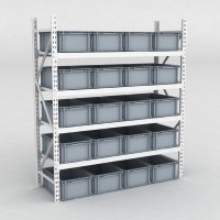 Grofachregal 1 Feld mit 20 Kunststoffboxen in Grau