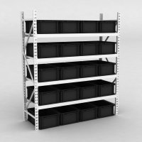 Grofachregal 1 Feld mit 20 Kunststoffboxen in Schwarz