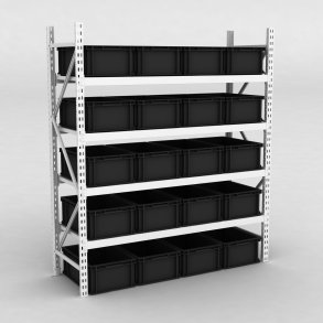 Grofachregal 1 Feld mit 20 Kunststoffboxen in Schwarz