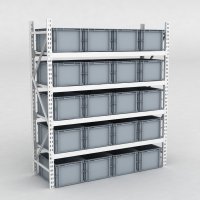 Grofachregal 1 Feld mit 20 Kunststoffboxen in Grau