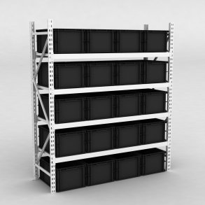 Grofachregal 1 Feld mit 20 Kunststoffboxen in Schwarz