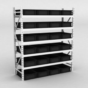 Grofachregal 1 Feld mit 24 Kunststoffboxen in Schwarz