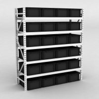 Grofachregal 1 Feld mit 24 Kunststoffboxen in Schwarz