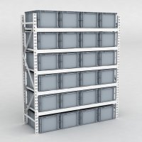 Grofachregal 1 Feld mit 24 Kunststoffboxen in Grau
