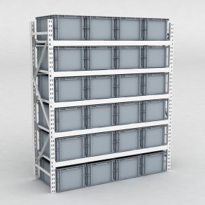 Grofachregal 1 Feld mit 24 Kunststoffboxen in Grau