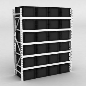 Grofachregal 1 Feld mit 24 Kunststoffboxen in Schwarz 