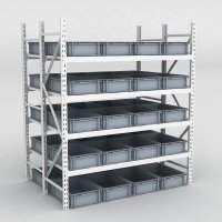 Grofachregal 1 Feld mit 40 Kunststoffboxen in Grau