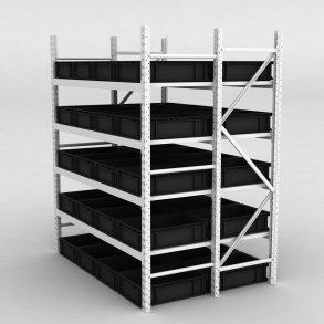 Grofachregal 1 Feld mit 40 Kunststoffboxen in Schwarz