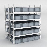 Grofachregal 1 Feld mit 40 Kunststoffboxen in Grau