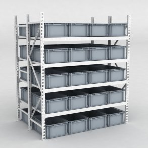 Grofachregal 1 Feld mit 40 Kunststoffboxen in Grau