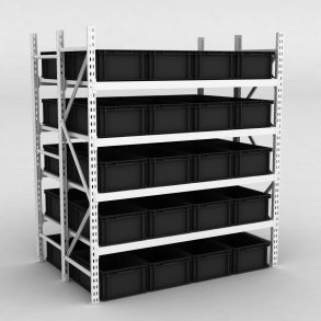Grofachregal 1 Feld mit 40 Kunststoffboxen in Schwarz
