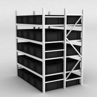 Grofachregal 1 Feld mit 40 Kunststoffboxen in Schwarz