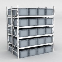 Grofachregal 1 Feld mit 40 Kunststoffboxen in Grau