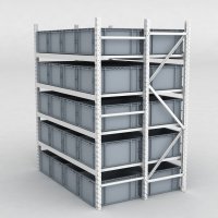 Grofachregal 1 Feld mit 40 Kunststoffboxen in Grau