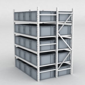 Grofachregal 1 Feld mit 40 Kunststoffboxen in Grau