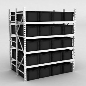 Grofachregal 1 Feld mit 40 Kunststoffboxen in Schwarz